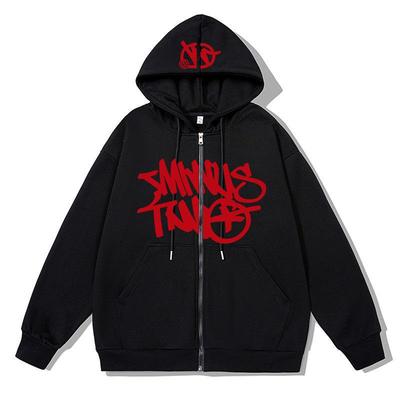 Minus Two Streetwear Print Cardigan Hoodie - Long Sleeve Plus Size Y2K Hip Hop Zipper Jacket