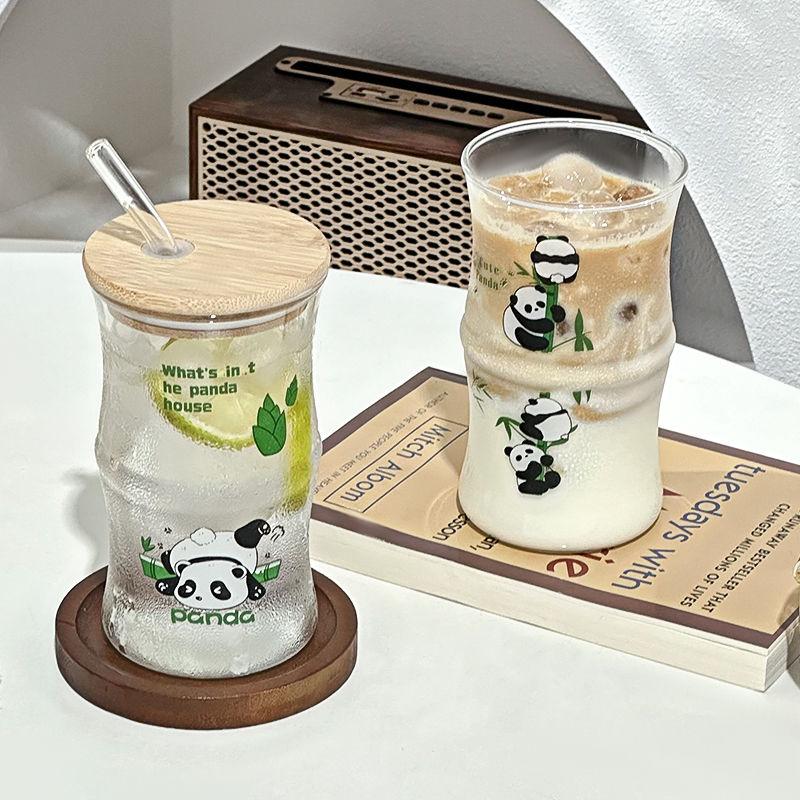 Cute China Panda Glass Creative Tea Bottle Single Transparent Coffee Cup Juice Panda Breakfast Milk Cup Glassware for Drinking