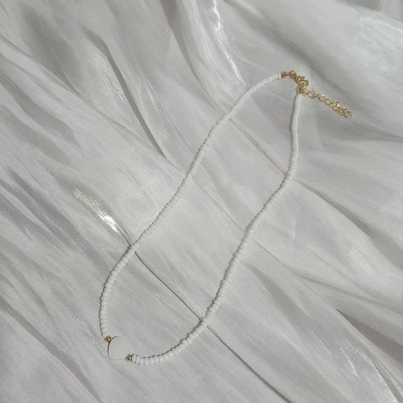 New Nature Shell Love Heart Choker Necklace For Girl Spring Summer Fashion Small Colorful Glass Beads Necklace Gift For Friend