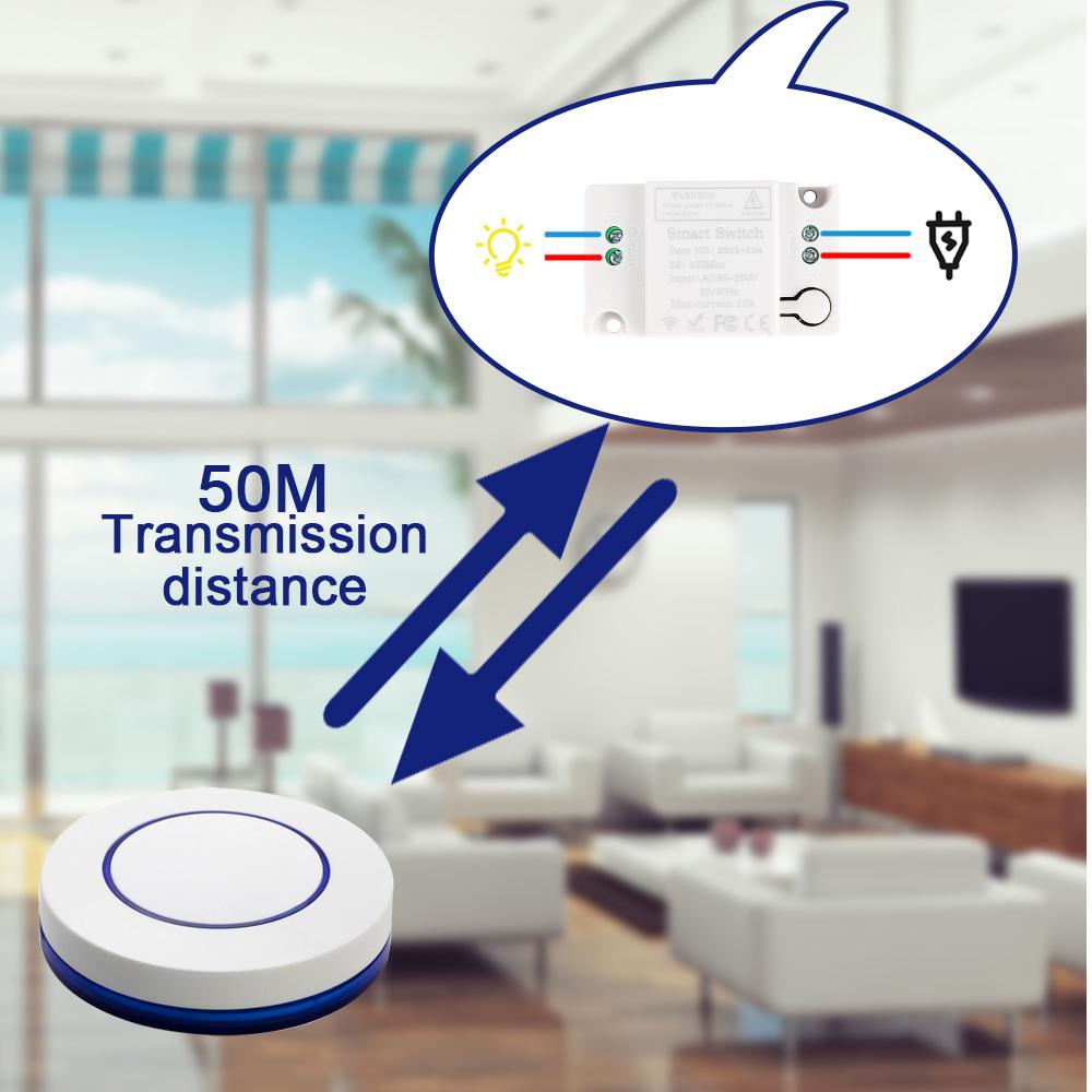 Interruptor de Controle Remoto RF Sem Fio 433MHz AC 110V 220V 10A Relé Receptor e Transmissor de Botão Redondo para Luz Lâmpada Ventilador LIGA/DESLIGA