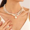 Elegant Choker Necklace with Multiple Chains for Women Fashionable Pearls Beaded Chain Necklace/Bracelet Accessory Charm