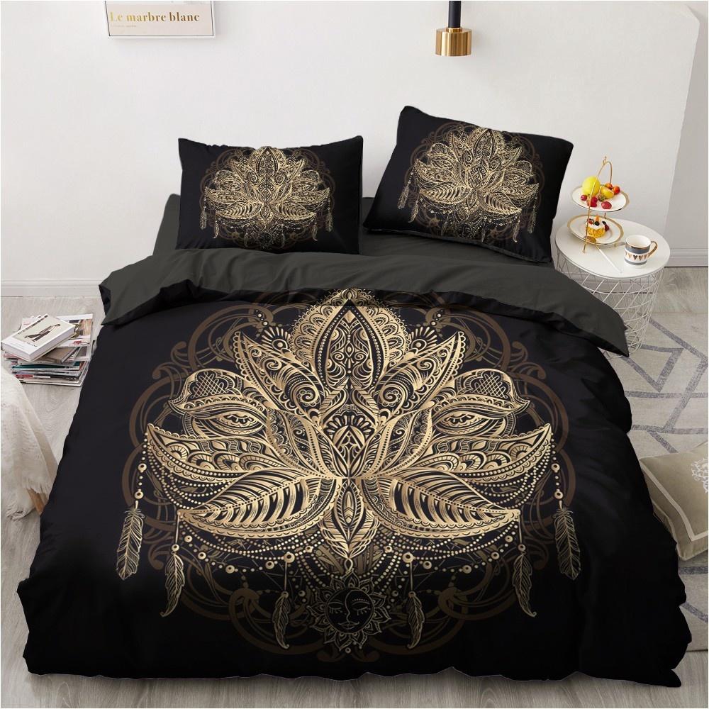 3-teiliges Bettwäsche-Set Kissenbezug King Queen Full Einzelbett Leinen Gold und Schwarz Design 3D-bedrucktes Bettbezug-Set für Teenager Frauen