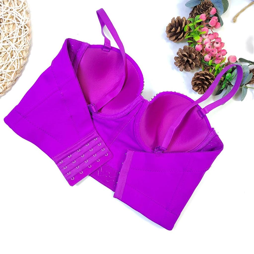 Crop Top yushutiff Rhinestones Noční korzet Podprsenka Oblečení Rave Festival Prsatější Dámské Letní párty Vesty bez rukávů