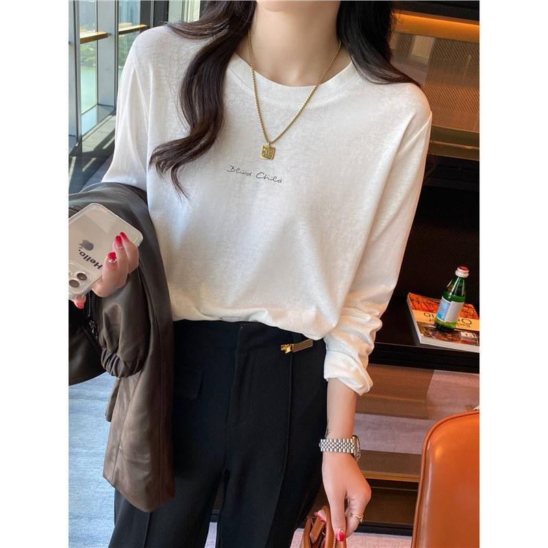 

Women s White Long Sleeve Cotton T-Shirt - Spring/Autumn 2024 Print, Loose Fit, Round Neck Base Layer Small