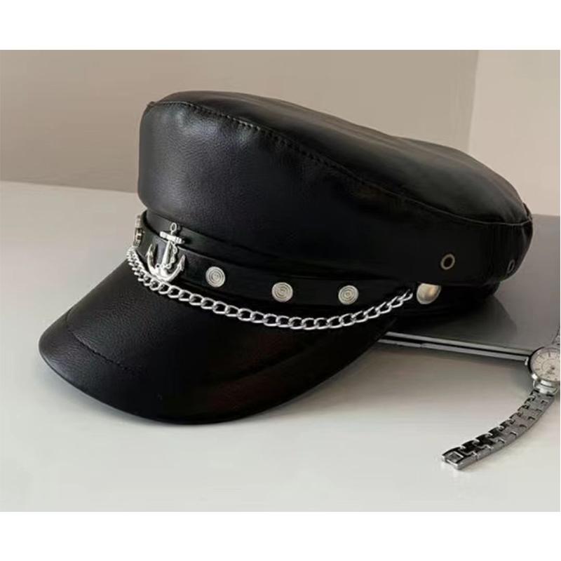 Oosaki Nana Cosplay Pu Cap Beret Vintage England Flat Newsboy Outdoor Casual Army Cap Women Alloy Badge Pography Military Hat
