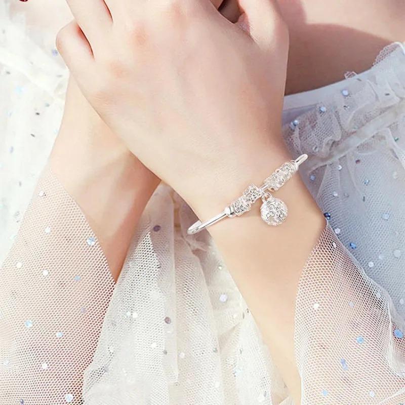 Fijn 925 Sterling Zilver Holle Bellen Bal Armbanden Verstelbare Armbanden voor Vrouwen Mode Vakantiecadeaus Feest Bruiloft Sieraden