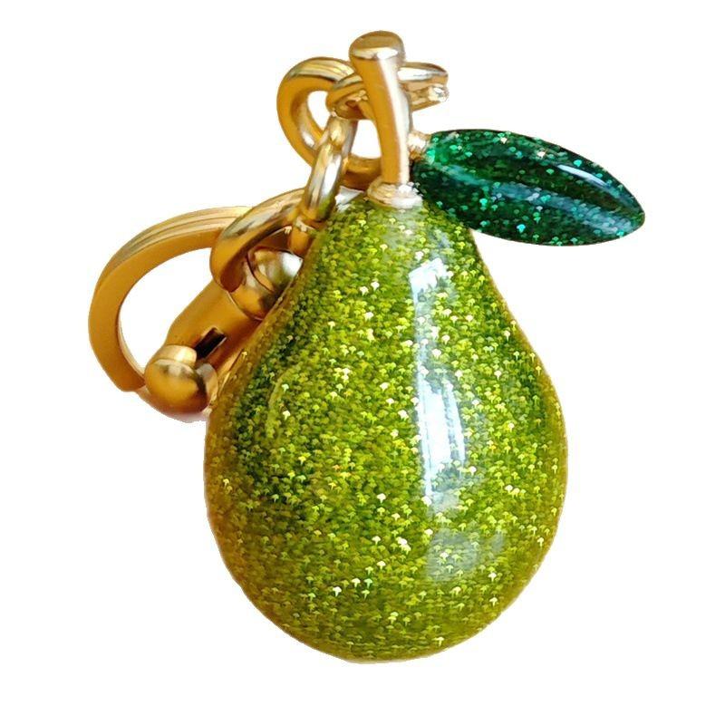 New Shiny Creative Cute Fruit Pear Bag Ornaments Colorful Fashion Car Key Chain Metal Flower Key Ring Exquisite Gift Souvenir