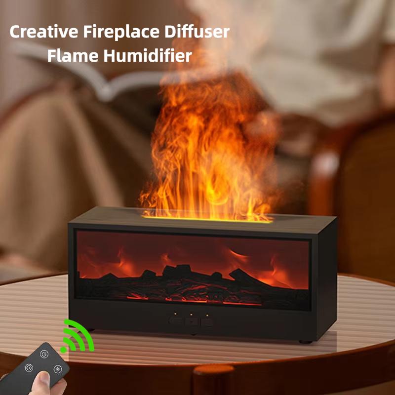 Bunter Flammen Kamin Aroma Diffusor Wasserlos Auto-Off Zuhause Schlafzimmer Luftbefeuchter Timer Fernbedienung für Kreatives Geschenk