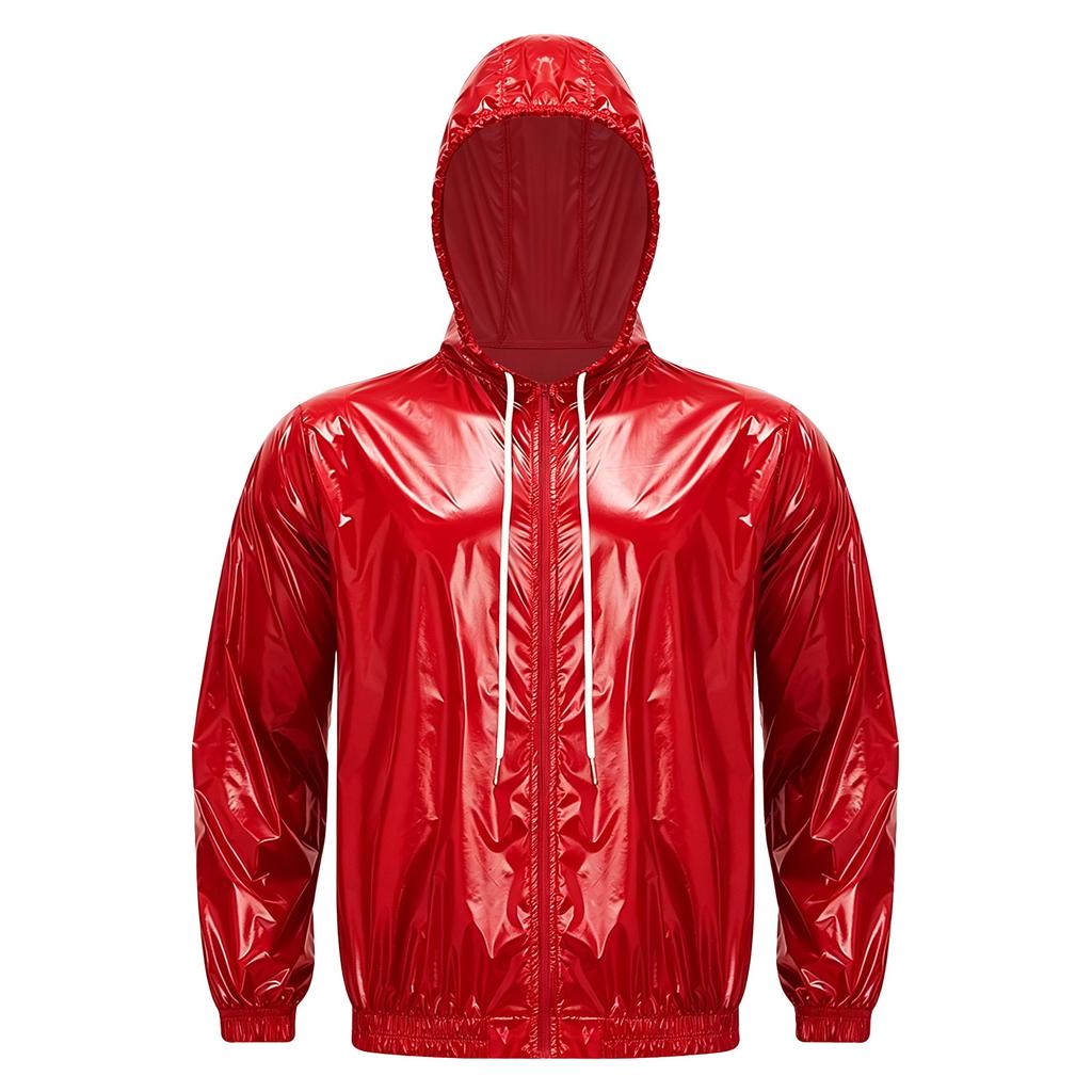 Giacca Impermeabile con Cappuccio da Uomo Manica Lunga Zip Frontale Cappuccio con Coulisse Giacca a Vento Impermeabile
