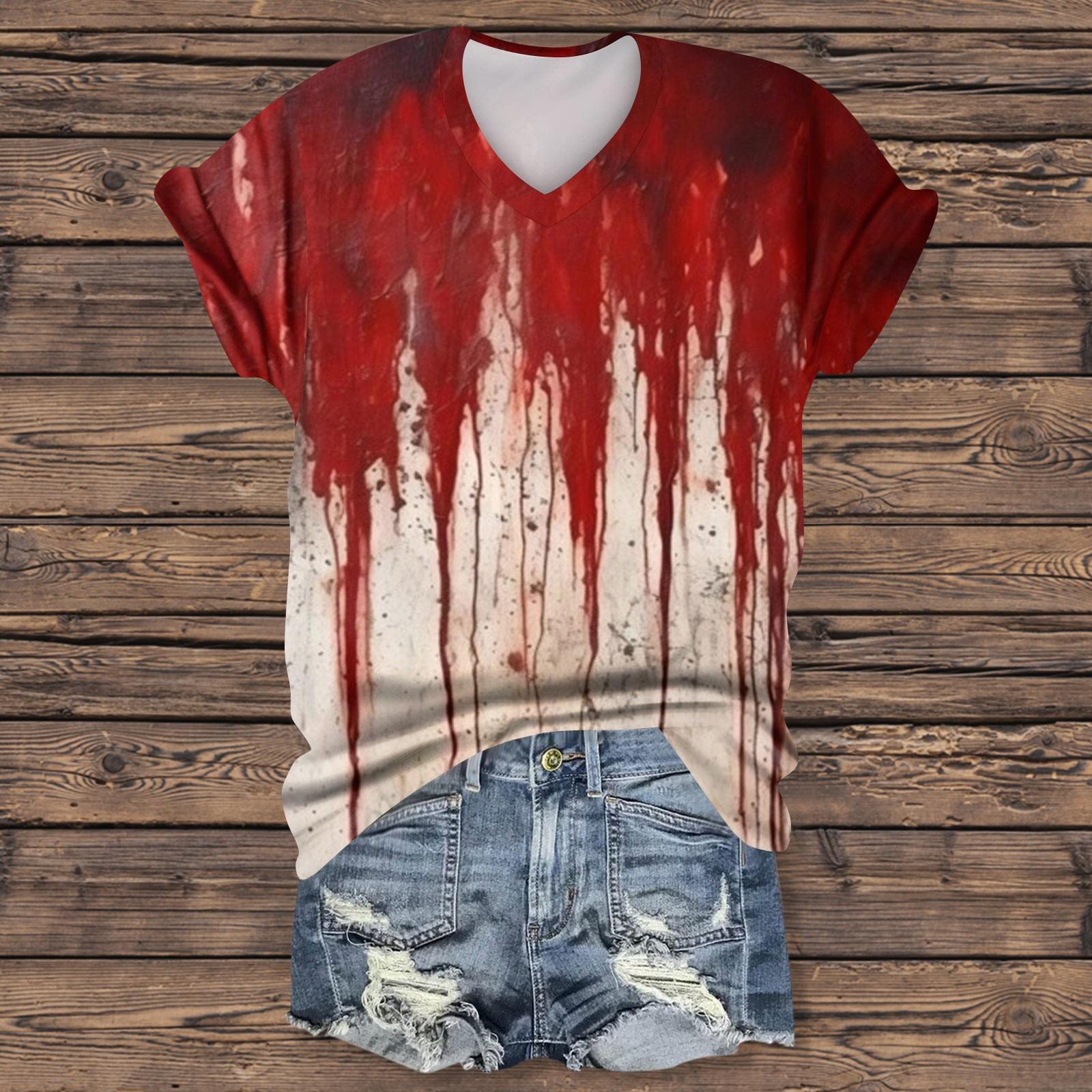 

Women s Fashion Casual Short Sleeve Halloween Print Tops Halloween Elegant Tops S червоний