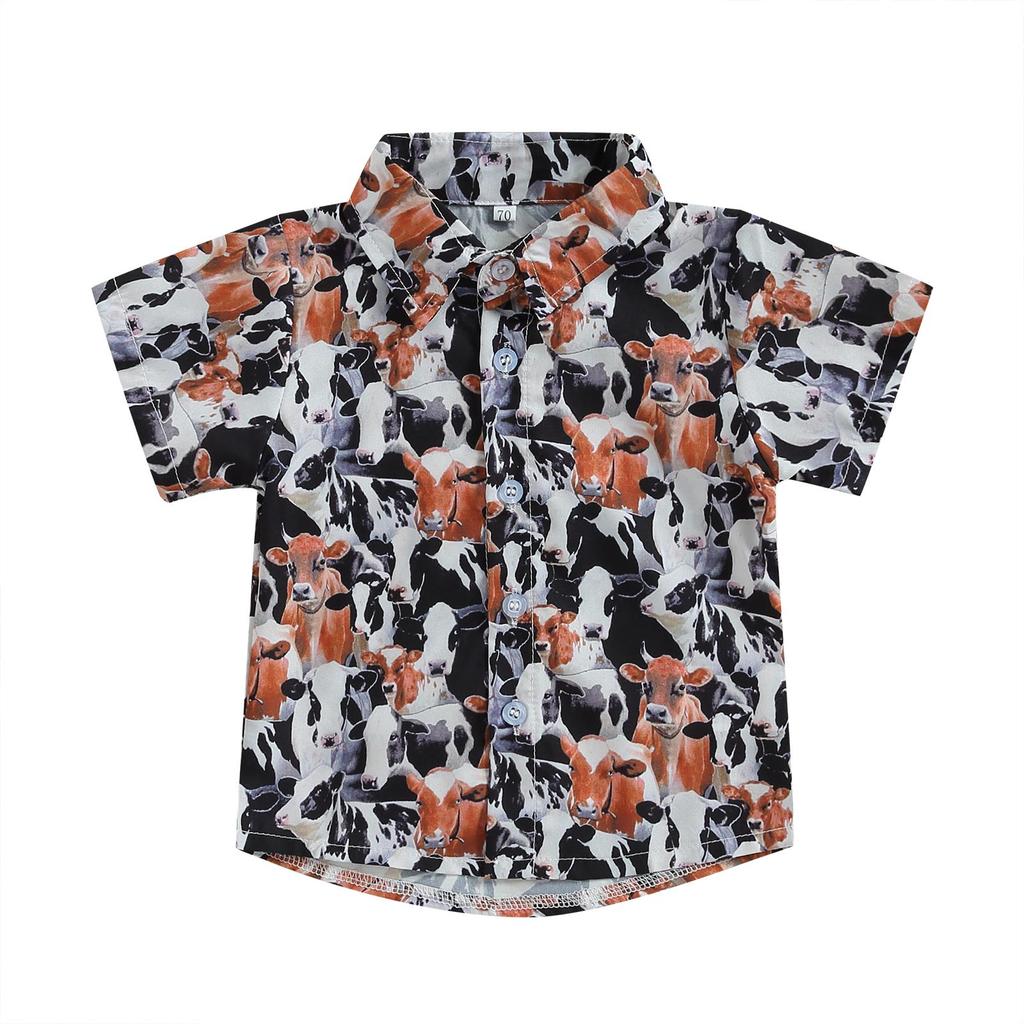 Toddler Boys Summer Casual Shirt 6M 12M 18M 24M 3Y 4Y Short Sleeve Lapel Western Elements Print Button Tops