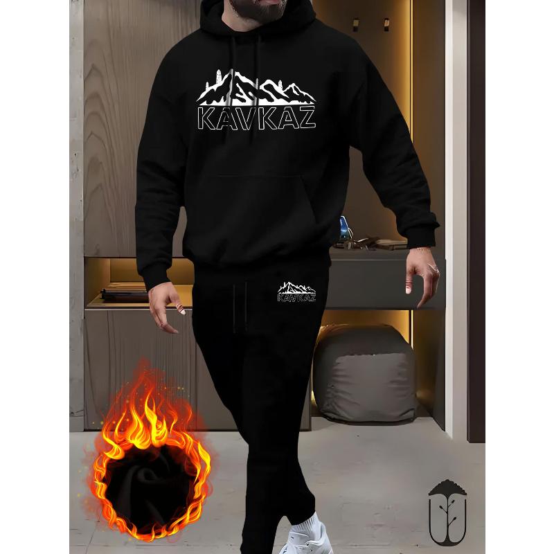 Men s Hooded Sweatshirt and Jogger Pants Set Windproof Breathable Relaxed Fit Daily Streetwear Outfit S