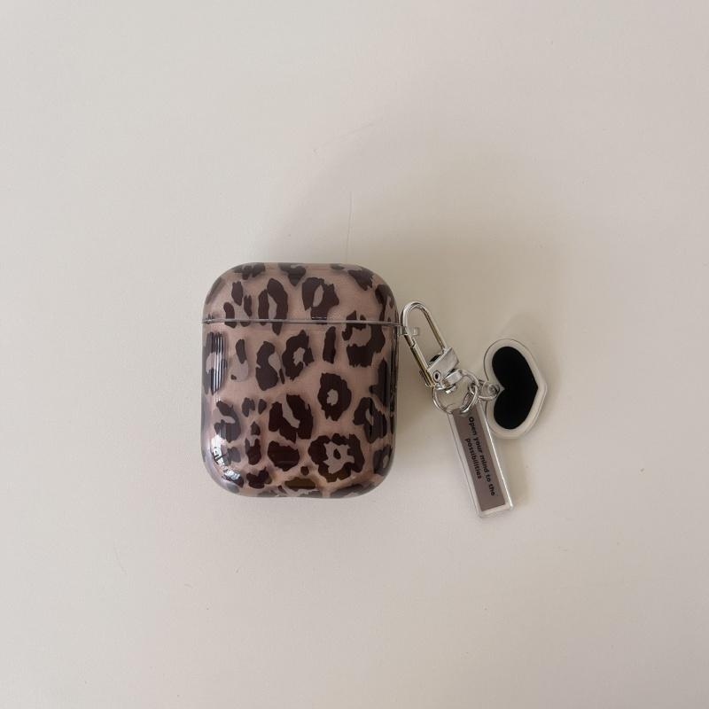 Étui pour écouteurs motif léopard marron transparent antidérapant avec crochet pour Apple Airpods 1 2 Pro Pro2 Pro3 Airpods 3 Airpods 4 For AirPods 4