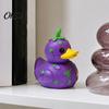 Handpolierte Harz-Handwerkskunst Lustige Orange Aubergine Entenfigurine, Obst Gemüse Statue, Niedliche Schreibtisch Matt lackierte Figuren Dekoration für Auto Armaturenbrett