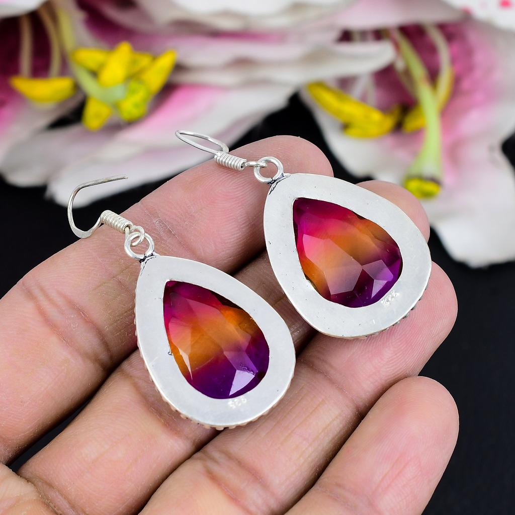Bi-Color Tourmaline Gemstone 925 Sterling Silver Jewelry Earring 2.05" KG-1785