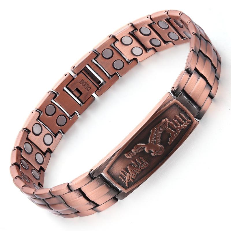 Eagle Double Row Magnetic Copper Bracelet Red Copper with Curved Piece Turtle Back Copper Magnetic Bracelet 15MM&23CM