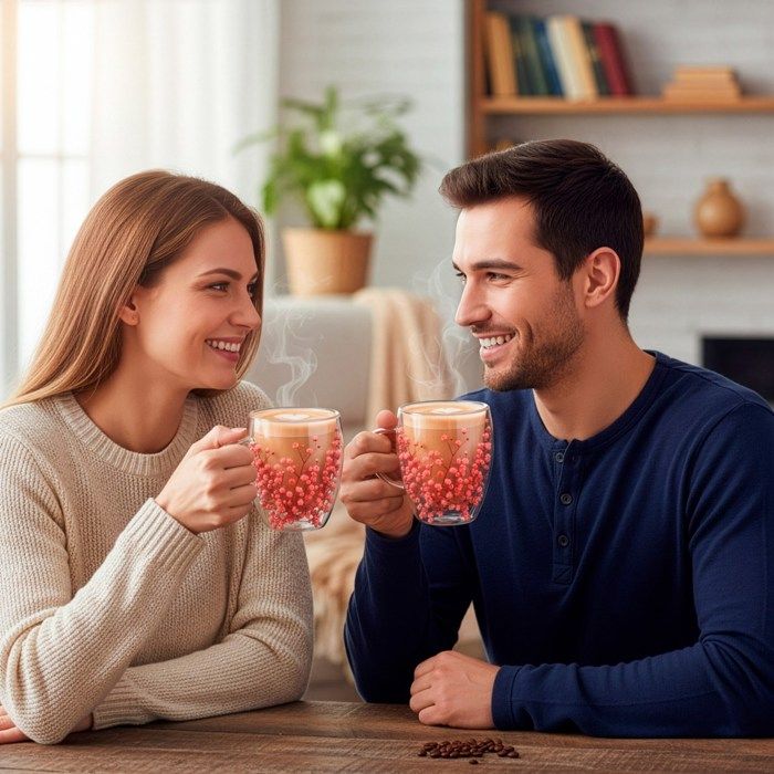 Verre thermique à double fond 300 ml avec fleurs, tasse à café et thé, avec anse