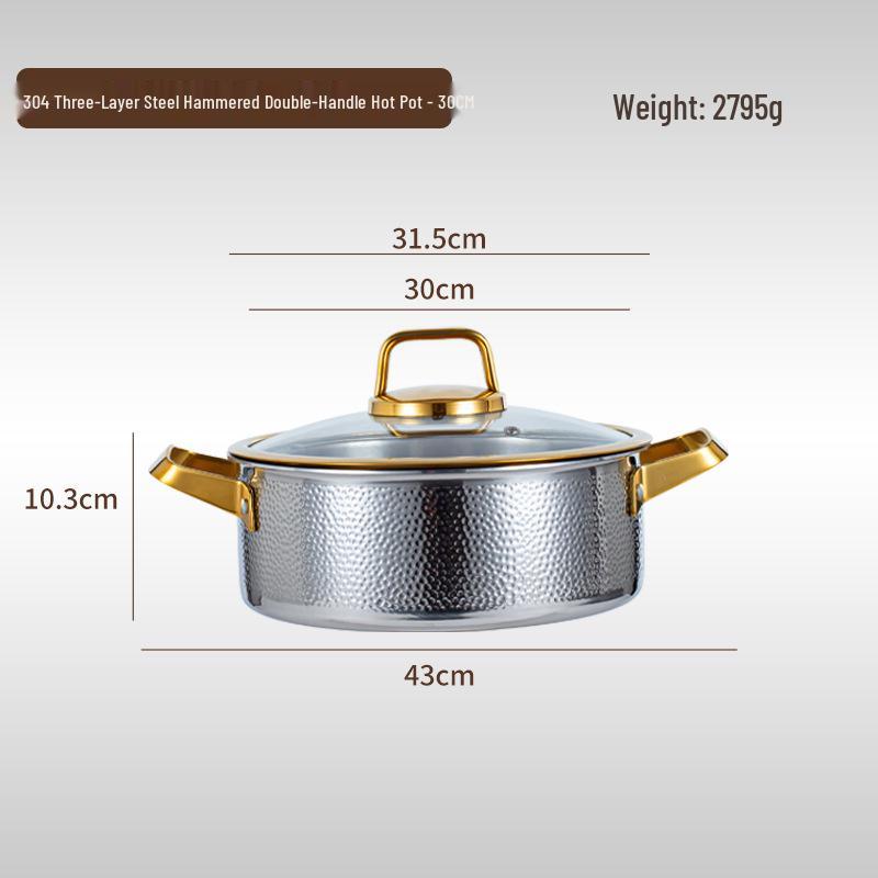 304 Edelstahl Doppelgriff Gehämmert Trennwand Hot Pot für Induktions- & Gasherde.