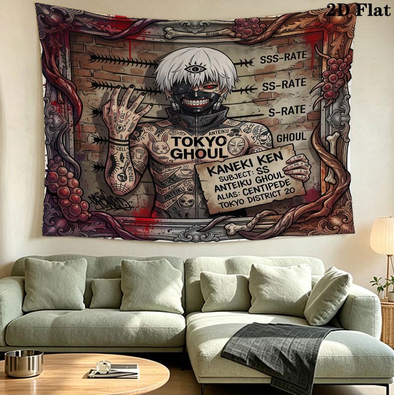 Tokyo Ghoul Wall Tapestry Aesthetic Wall Hanging Printed Fabric Blanket Decorative Tapestries For Bedroom Living Room Home Decor