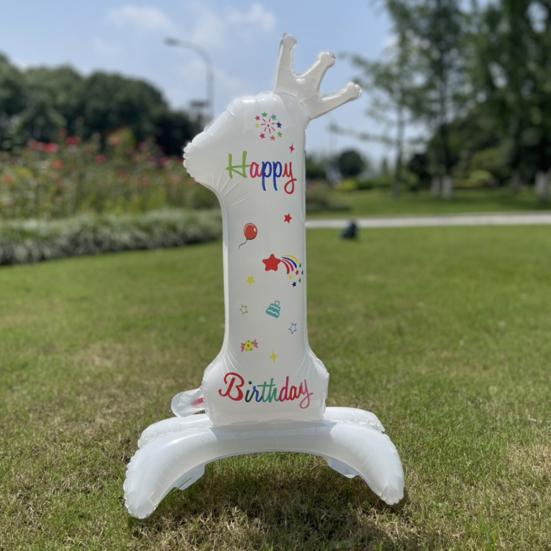 32 Zoll Geburtstagsballon Festlicher Stehtyp Aufblasbar Explosionsgeschützt mit Krone Dekorativ Aluminiumfolie 0-9 Zahl Hochzeitsfeier Ballon