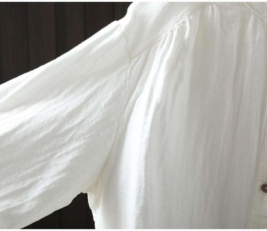 2026 Spring Lace Button Women's Double Layer Cotton Gauze White Shirt - Versatile & Age-Reducing