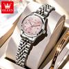 Womens Watches Elegant Fashion Pink/Purple Quartz Watch for Lady Stainless Steel Strap Waterproof