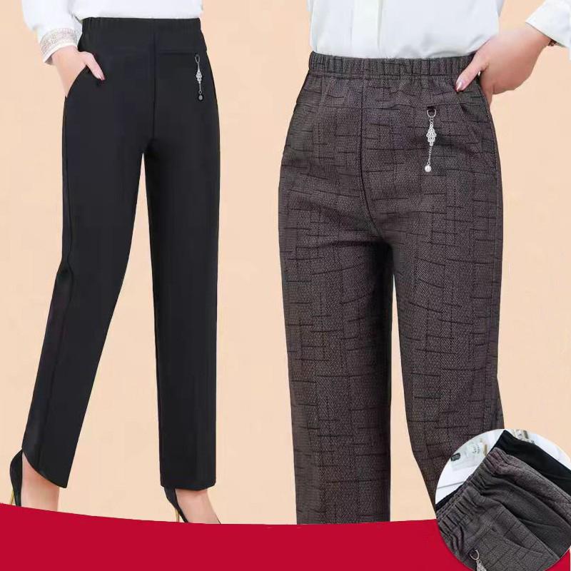 Autumn Winter Fleece Waist Stripe Straight Leg Pants Loose Female Straight Pant