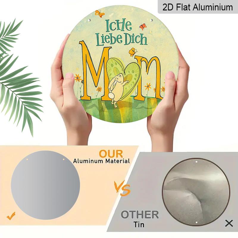 2D Flat - 1pc, 7.87X7.87 Inch 2D Flat Round Aluminum Sign, Vintage Aluminum Plaque About "I Love You Mom", Mother'S Day Decorative Sign, Suitable for