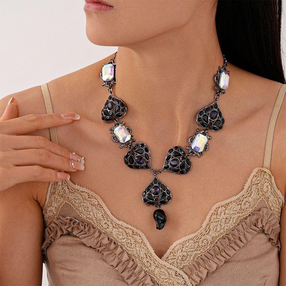 Hollow Out Heart Rhinestone Necklace Crystal Pendant Heart Drop Earrings Necklace Earrings  Party