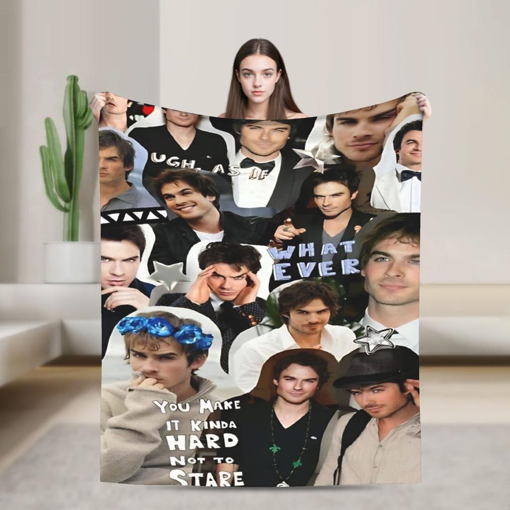 The Vampire Diaries Damon Salvatore Serie TV Coperta Decorativa in Flanella Plaid per Arredamento Casa Calda Morbida Copriletto Regalo