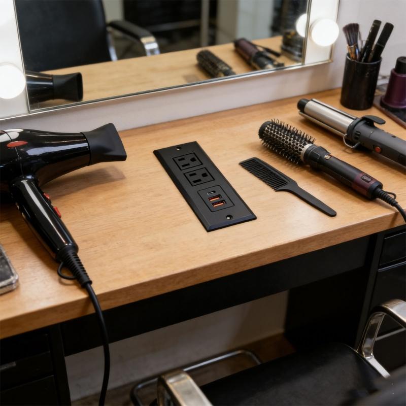 Conference Table Embedded Socket 2 Port 110V Outlets and 2 USB 1 Type C Port for Safe Power Distribution