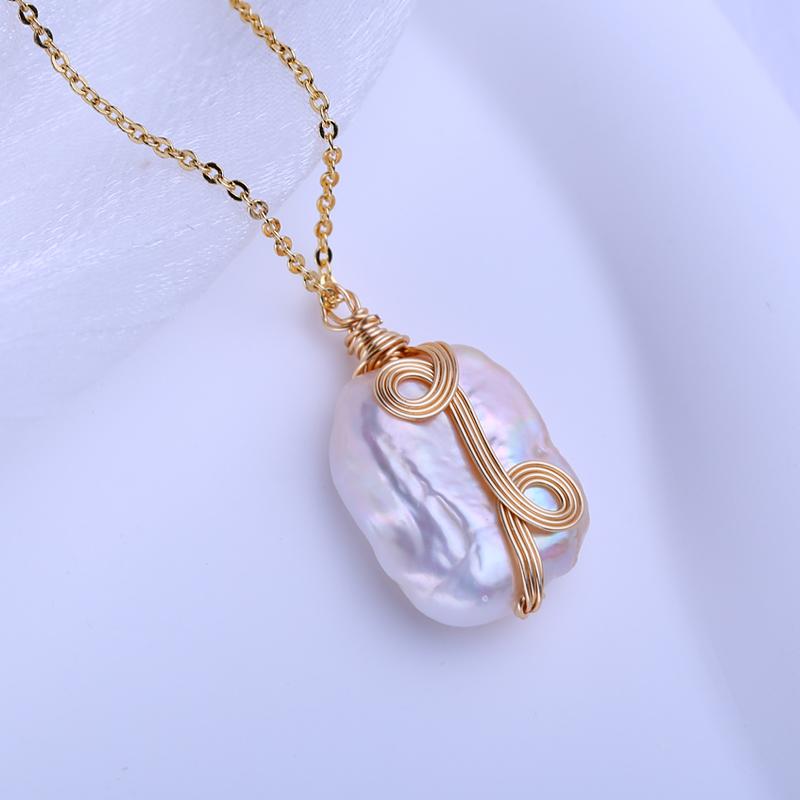 

FEEYOO натуральный пресноводный большой жемчуг в стиле барокко ожерелья для женщин и девочек модный золотой цвет кулон свадебные украшения белый