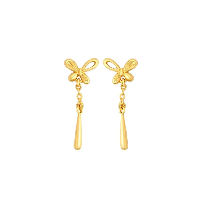 Butterfly Water Drops Tassel Earrings for Women with Fresh Face, Thin, Super Fairy Earrings for Small