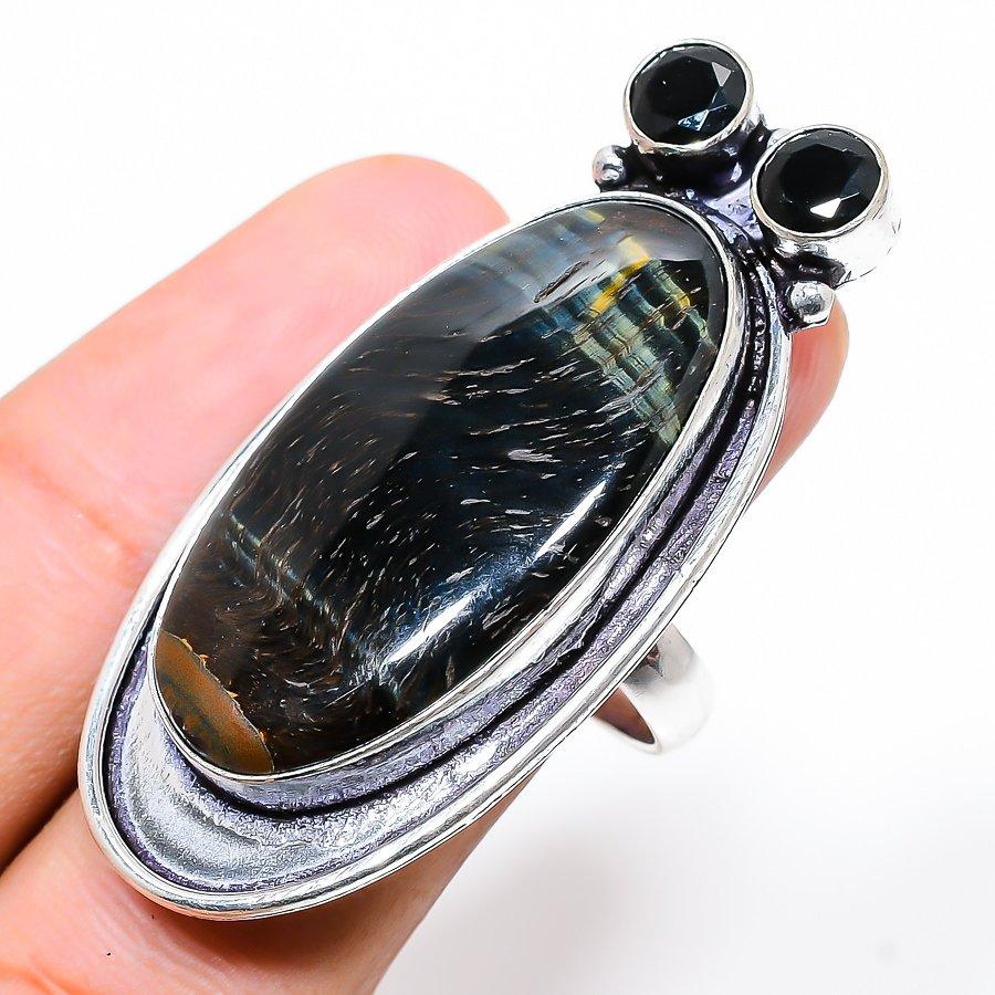 

Этническое ювелирное кольцо ручной работы с тигровым глазом и шпинелью, размер 9SR-887