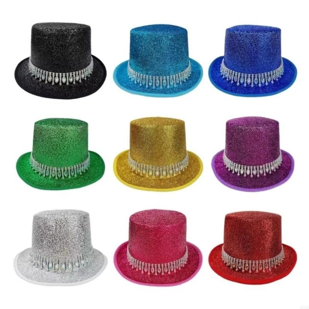 2026 Crystal Jazz Hat Colorful Rhinestone Edge Magician Hat Unisex Roleplaying Tall Hat Party Headwear