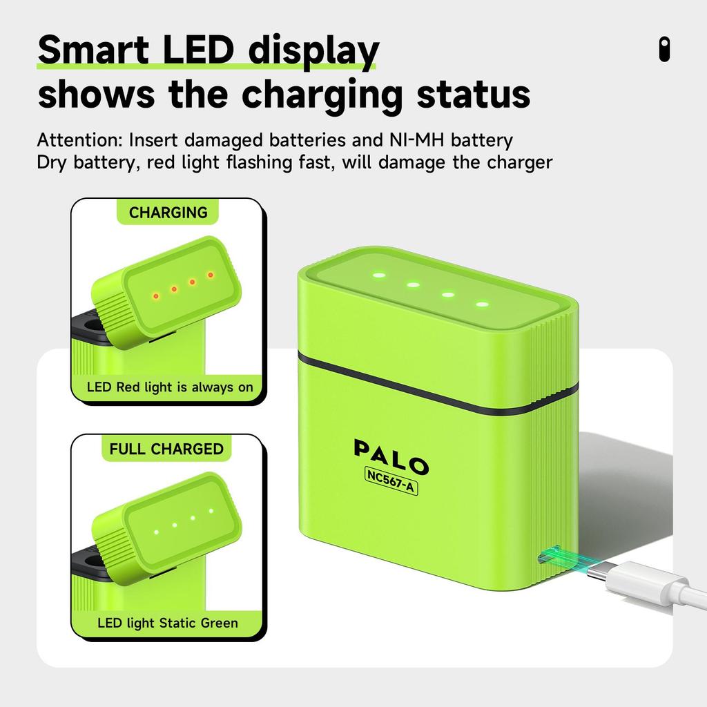 PALO Baterii Reîncărcabile AA 1.5V Litiu 3400mWh 1.5V Li-ion Baterie AA Cutie Încărcător Inteligent cu cablu de date TYPE-C