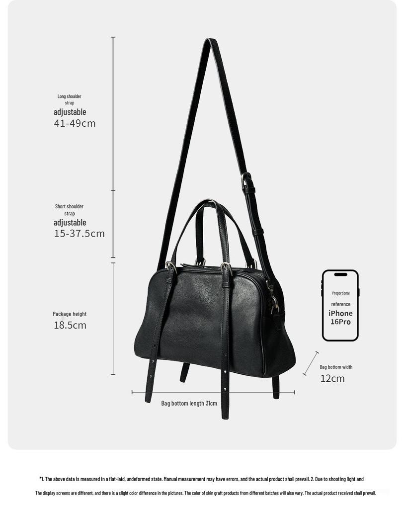 Bolsa de Bowling Casual Retrô Qiu Zhen Youyou Feminina – Bolsa de Mão e Bolsa de Ombro de Couro de Cordeiro Genuíno de Grande Capacidade