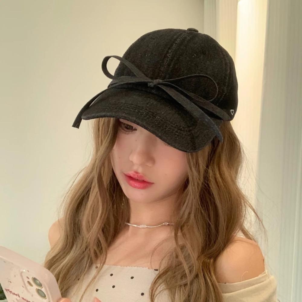 Practical Denim Baseball Caps Breathable Windproof Women's Hats Sunshade Bow Knot Peaked Cap