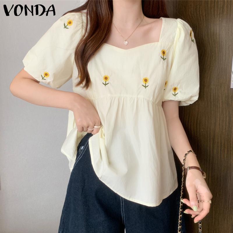 

VONDA Женская летняя блузка с вышитым принтом и квадратным вырезом