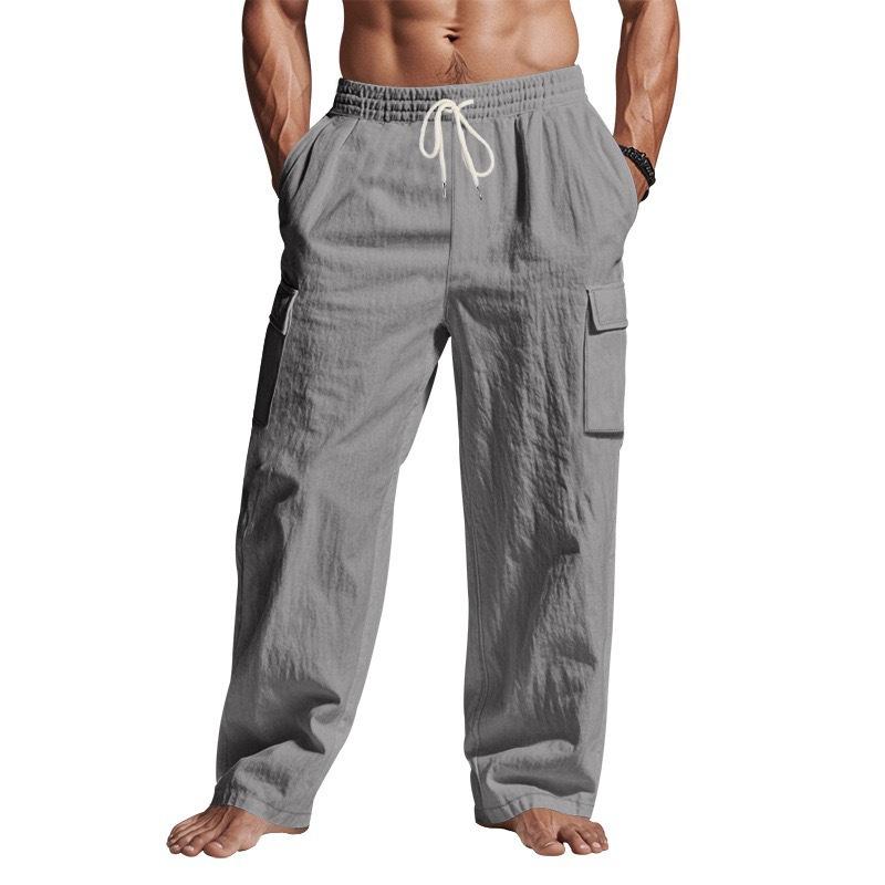 

Men s Baggy Pants Linen Thin Breathable Multi-pocket Cargo Pants Loose Casual Wide Leg Straight Pants Spring Summer 3XL сірий