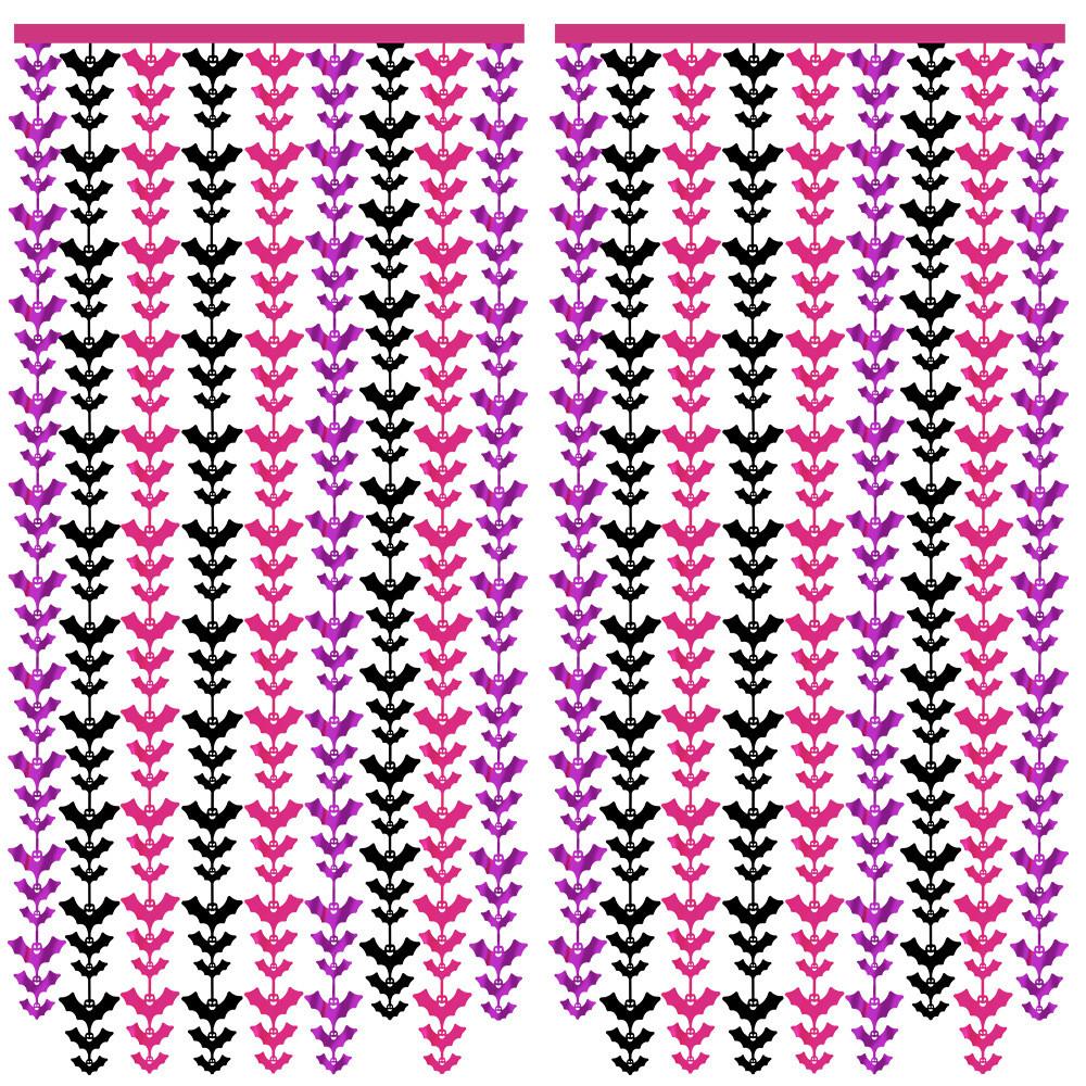 2m Purple Unique Black And Rose Red Bat Curtain For Halloween Decor Celebration