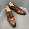 Fashion Classic Genuine Leather Mens Oxfords Business Office Brogue Dress Shoes Cap Toe Lace Up Italian Wedding Formal Footwear for Men