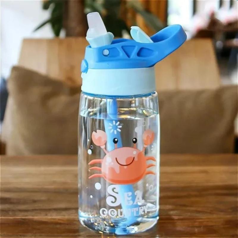 480ML Kinder Handheld Tragbar Cartoon Muster Wasser Auslaufschutz Becher Fütterbecher mit Strohhalmen Auslaufsicher Flasche Für Outdoor Sport Tragbarer Wasserbecher