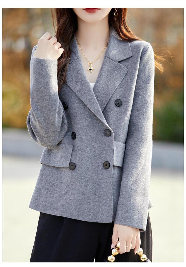 Women's Double-Breasted Wool Cardigan: Fine Knit, Long Sleeve, Loose Fit, Fashionable Commuting Coat.
