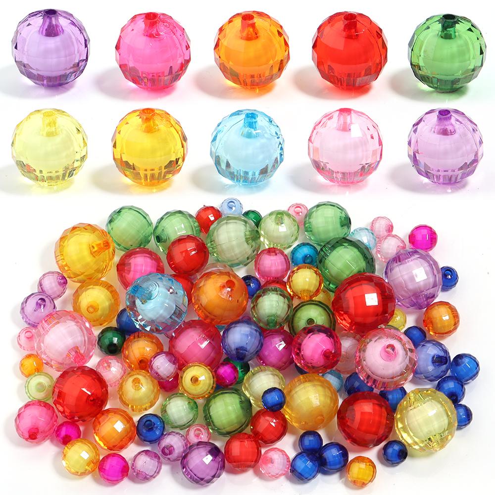 20-100pcs 8/10/12/14/16/18/20mm Faceted Acrylic Beads Mixed Color Round Loose Beads For Jewelry Making DIY Bracelets Necklace