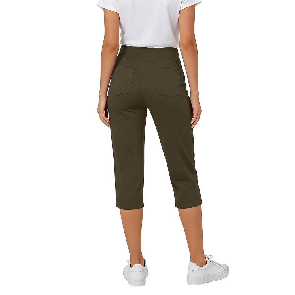 Women’s Stretch Capris High Waist Cropped Yoga Pants with Pockets Elastic Waistband Athletic Fitness Leggings for Workout Gym