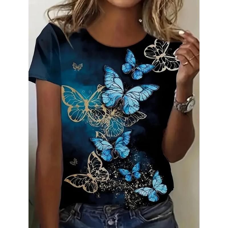 Summer Round Neck Women's T-shirt Fashionable 3D Flower Print Short Sleeved Casual Top Y Street Women's Clothing