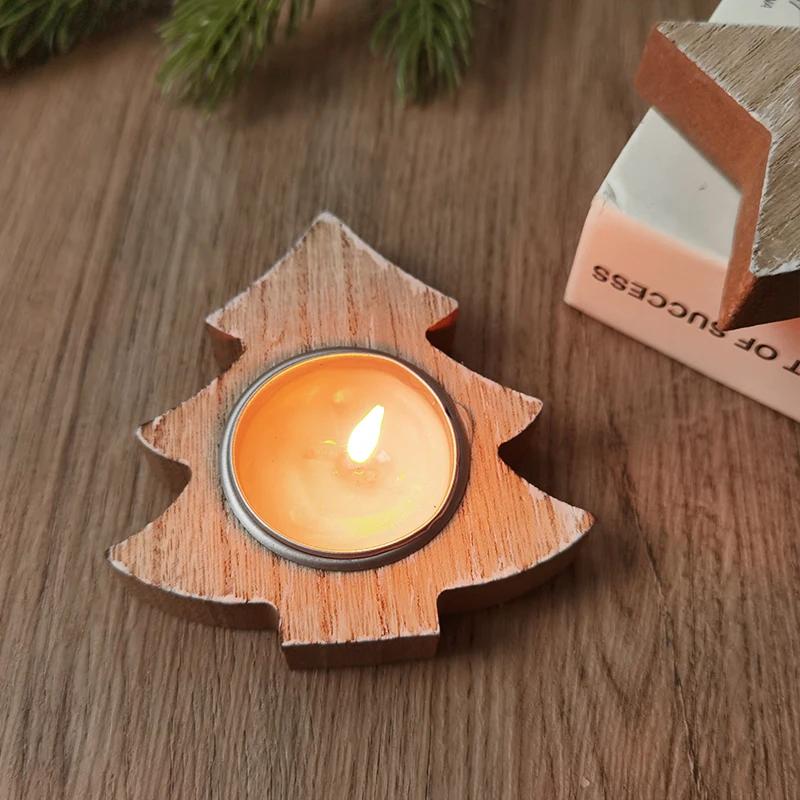 Christmas Wooden Candle Holder Snowflake Xmas Tree Candlestick 2025 Christmas Home Table Decorations Ornament New Year Gift