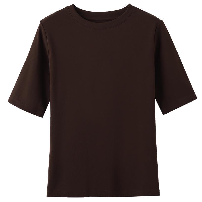Women's Mid-Sleeve T-Shirt 2024 Korean Style Solid Color Base Layer Top Casual