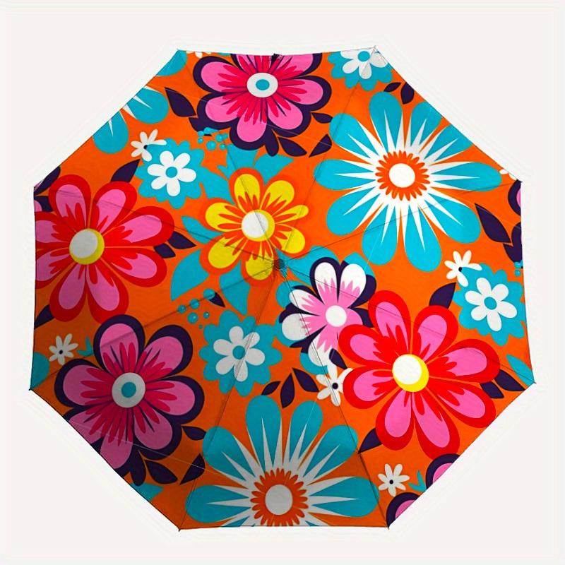 

1pc Floral Pattern Automatic Open/Close Umbrella, Umbrella with cartoon Design, Portable Compact Umbrella for Men & Women, Good Holiday Gift